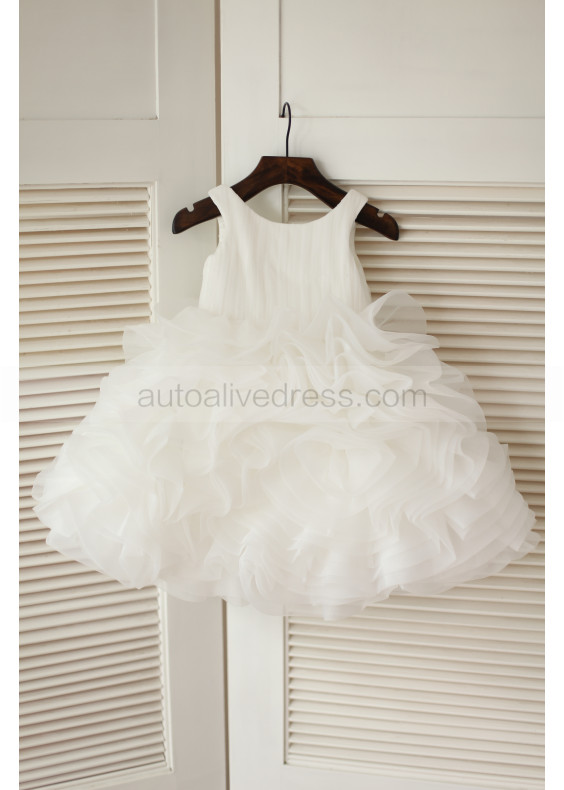 Ivory Organza Ruffled Flower Girl Dress Kid Tutu Dress